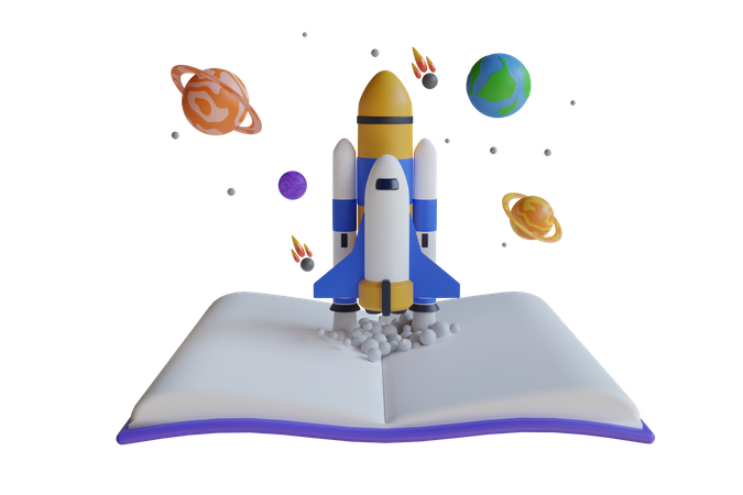 Rocket Launch On Top Of A Book  3D Illustration