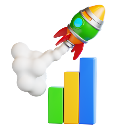 Rocket Launch with Bar Graph  3D Icon