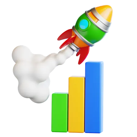 Rocket Launch with Bar Graph  3D Icon
