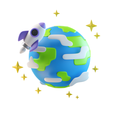 Rocket On Earth  3D Icon