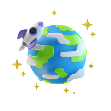Rocket On Earth  3D Illustration