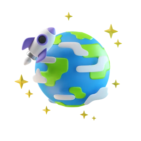 Rocket On Earth  3D Illustration