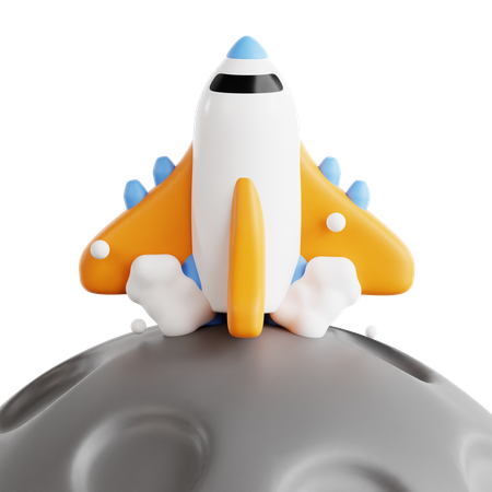 Rocket On Moon  3D Icon