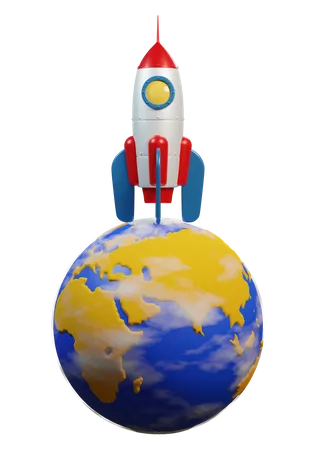 Rocket on planet earth  3D Illustration