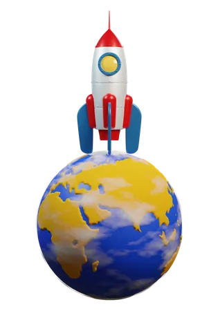 Rocket on planet earth 3D Illustration
