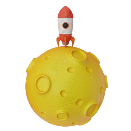 Rocket On The Moon  3D Icon