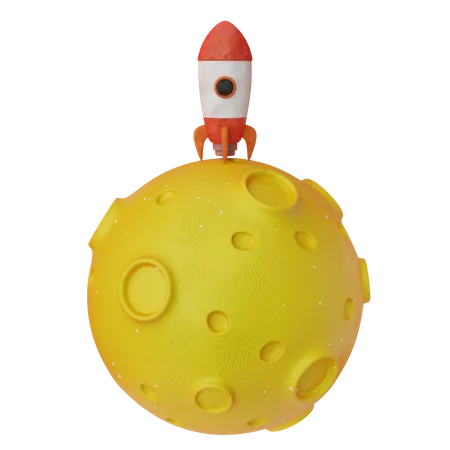 Rocket On The Moon  3D Icon