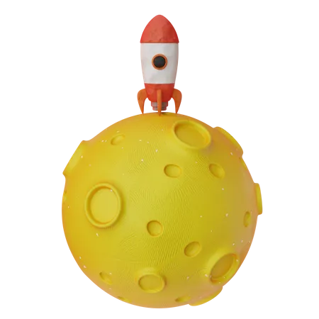 Rocket On The Moon 3D Icon