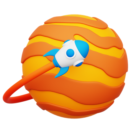 Rocket Orbiting Planet  3D Icon