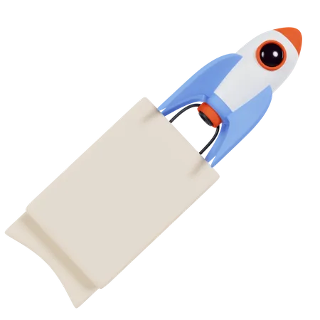 Rocket With Banner  3D Icon