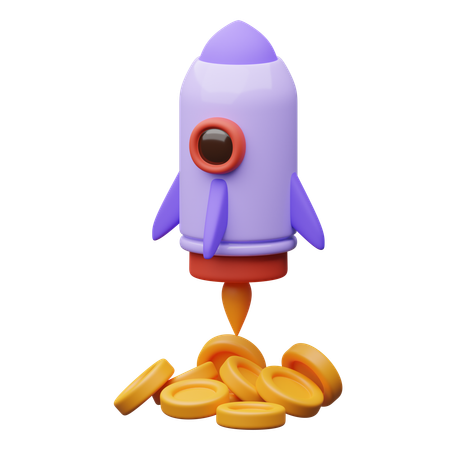 コイン付きロケット  3D Icon