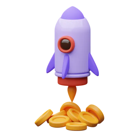 コイン付きロケット  3D Icon