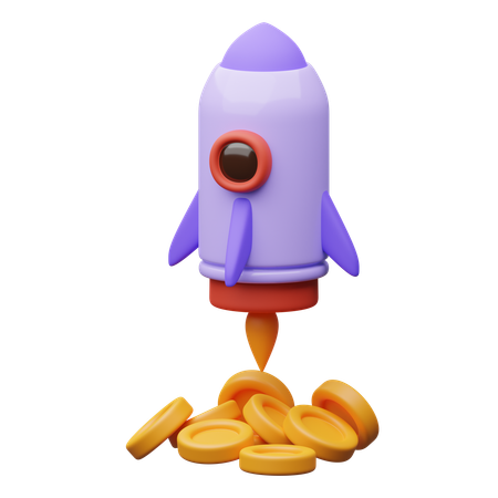 Rocket with coins  3D Icon