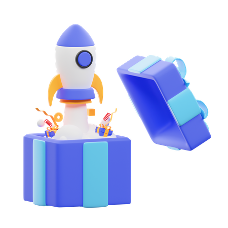 Rocket With Gift Box  3D Icon