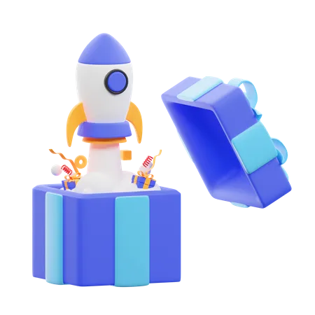 Rocket With Gift Box  3D Icon
