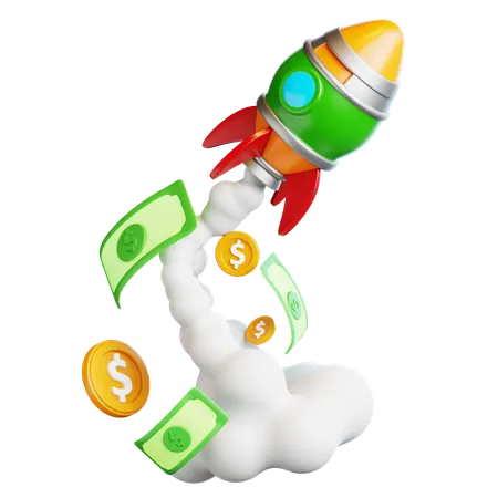 Rocket with Money Trail  3D Icon