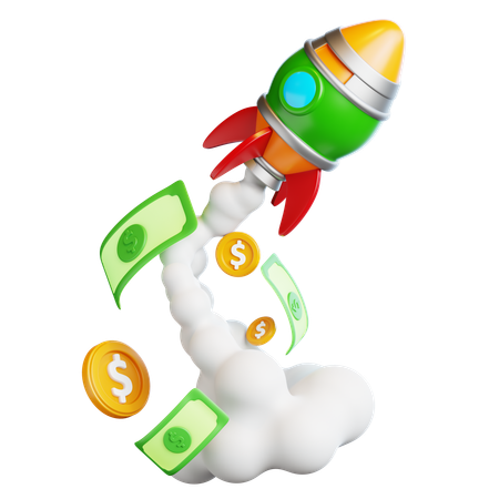 Rocket with Money Trail  3D Icon
