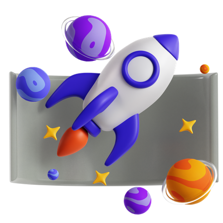 가상 화면이 있는 로켓  3D Icon