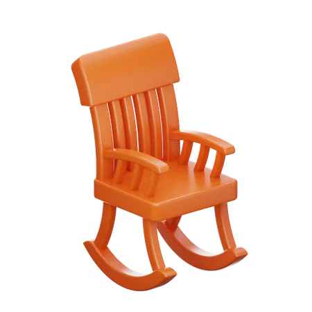 A Vibrant Orange Classic Rocking Chair 3 D Rendered With A High Back And Slatted Design Evoking Comfort And Nostalgia 3D Icon