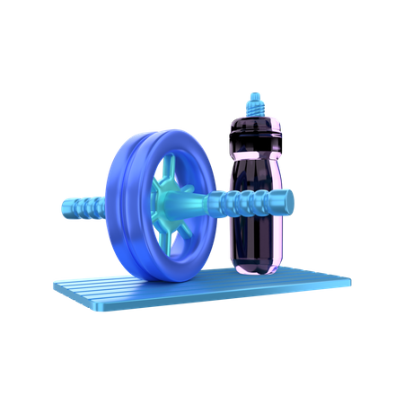 Rodillo de fitness con botella de bebida  3D Illustration