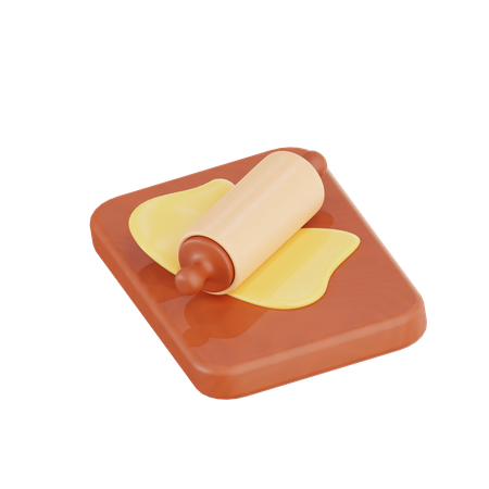 Rolling Pin on Dough  3D Illustration