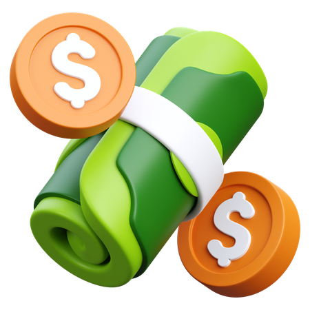 Rollo de dinero con monedas  3D Icon