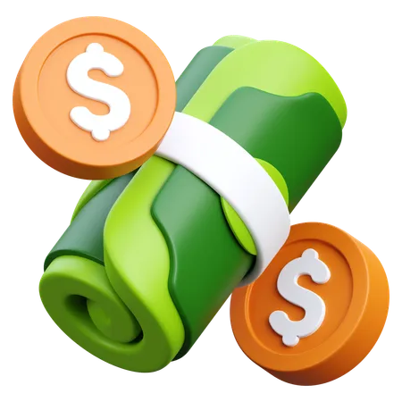 Rollo de dinero con monedas  3D Icon