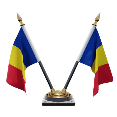 Romania Double Desk Flag Stand  3D Illustration