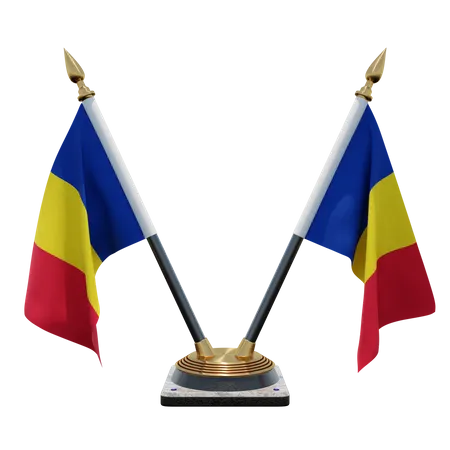 Romania Double (V) Desk Flag Stand  3D Icon