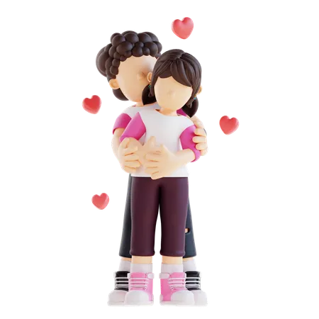 3 D Couple Character Hugging From Behind Pose 3D Illustration