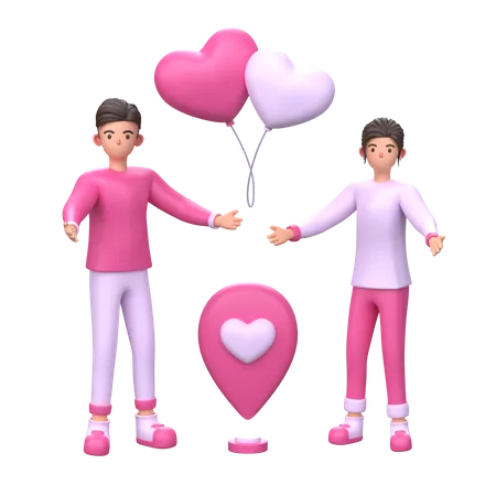 Romantic couple celebrate valentines day  3D Illustration