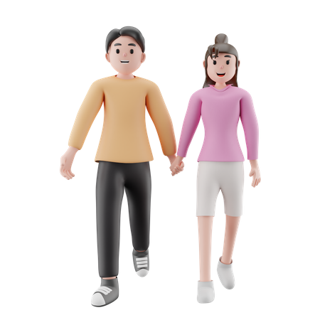 Romantic Couple Holding Hands And Walking Together  3D Icon