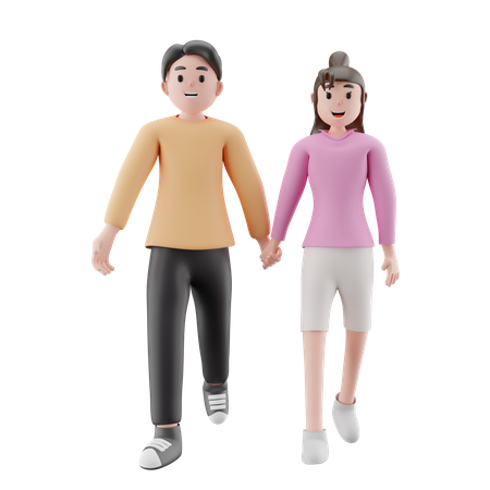 Romantic Couple Holding Hands And Walking Together  3D Illustration