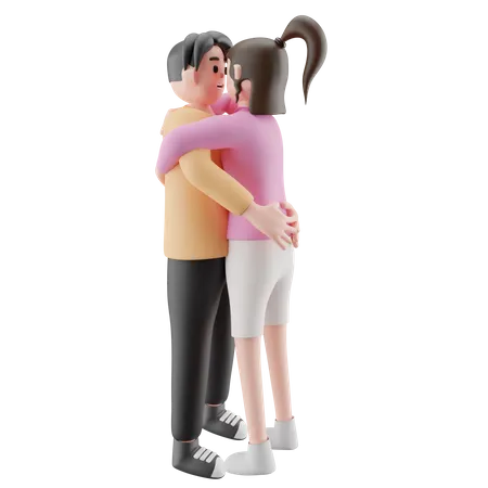 Romantic Couple Hugging  3D Illustration