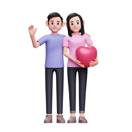 Romantic couple posing holding heart balloons  3D Icon