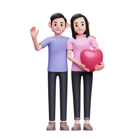 Romantic couple posing holding heart balloons  3D Illustration