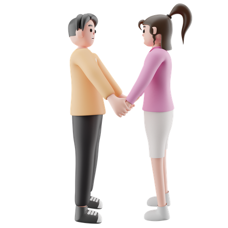 Romantic Couple Standing Together While Holding Hands  3D Illustration