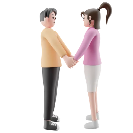 Romantic Couple Standing Together While Holding Hands  3D Illustration