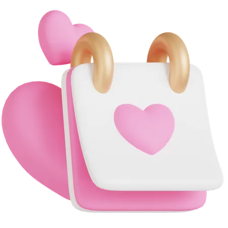 A 3 D Icon Of A Calendar Adorned With Golden Rings And Pink Hearts Symbolizing A Special Date For Valentines Day Perfect For Highlighting Important Romantic Dates 3D Icon