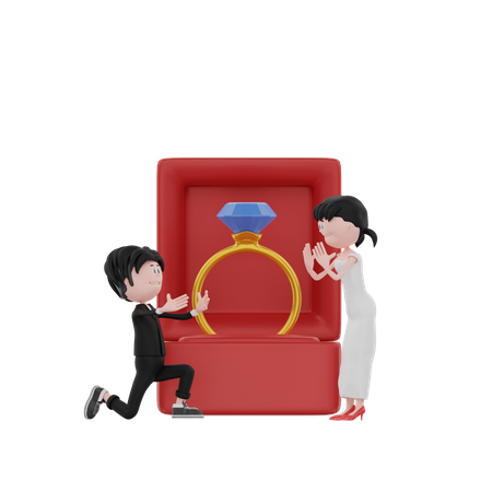 Romantic groom proposing bride  3D Illustration