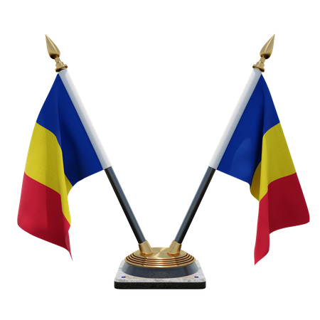 Suporte de bandeira de mesa duplo (V) da Romênia  3D Icon