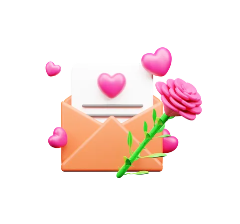 Rosa con carta de amor  3D Icon