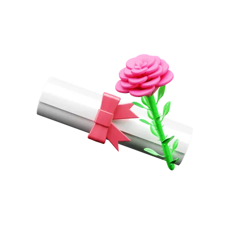 Rosa con carta de amor  3D Icon