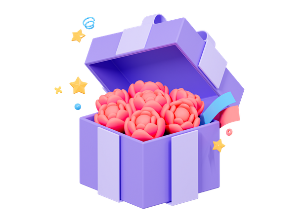 Rosas em caixa de presente  3D Icon