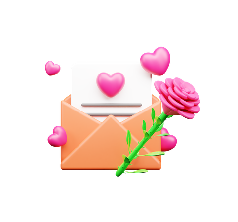 Rose avec lettre d'amour  3D Icon