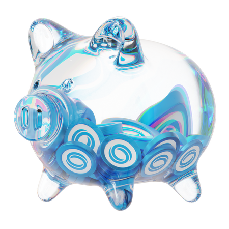 Rose Clear Glass Piggy Bank With Decreasing Piles Of Crypto Coins  3D Icon