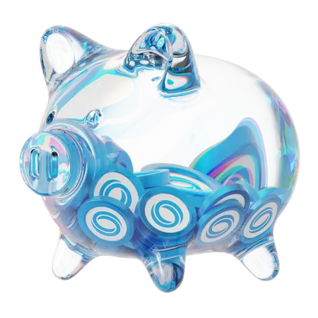 Rose Clear Glass Piggy Bank With Decreasing Piles Of Crypto Coins  3D Icon