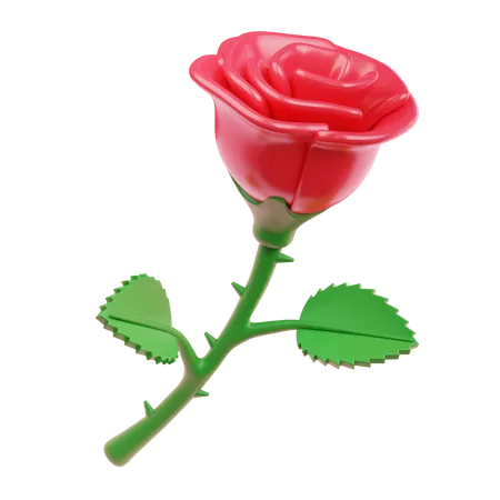 One Stalk Of Red Rose 3D Icon