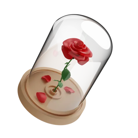 Red Rose In Glass Dome 3D Icon