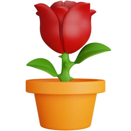 Fleur Rose De Rendu 3 D Avec Pot Isole 3D Icon
